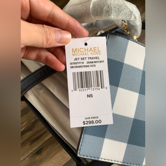 NWT Michael Kors Jet Set Travel Small Drawstring Reversible Tote Bag Navy - Picture 5 of 8